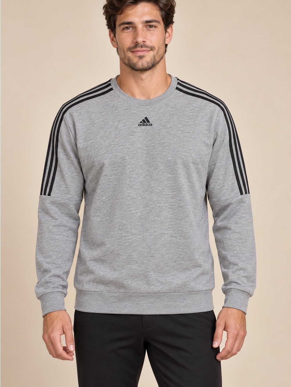 NWT adidas Gray Crewneck Sweatshirt with Black 3-Stripes